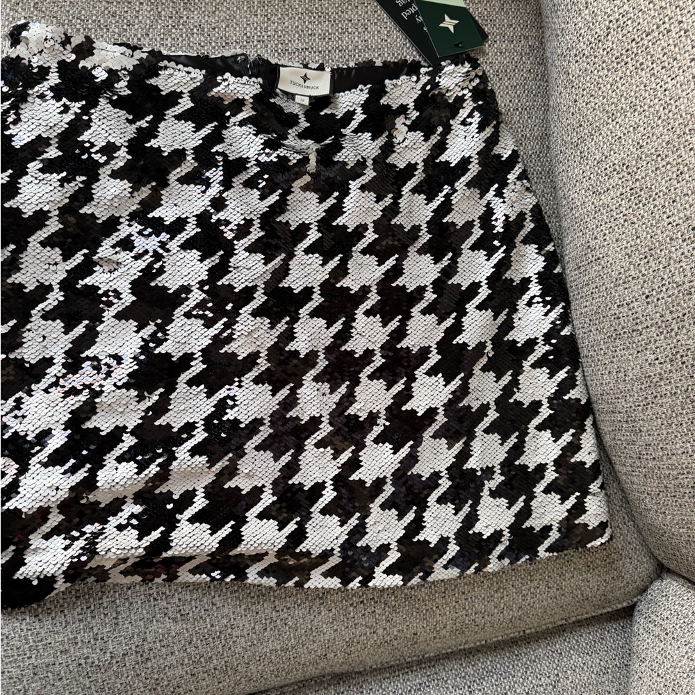 Tuckernuck Houndstooth Sequin Mini Skirt NWT Size 12 Sparkle Holiday Party Glam